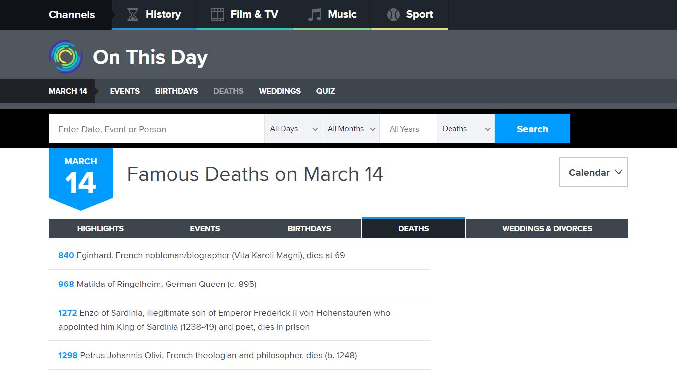 Famous Deaths on March 14 - On This Day