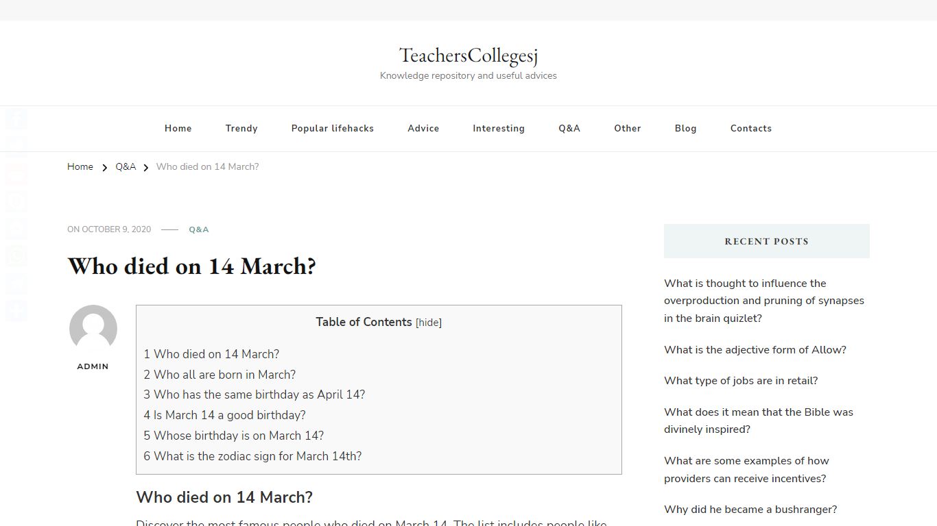 Who died on 14 March? – TeachersCollegesj